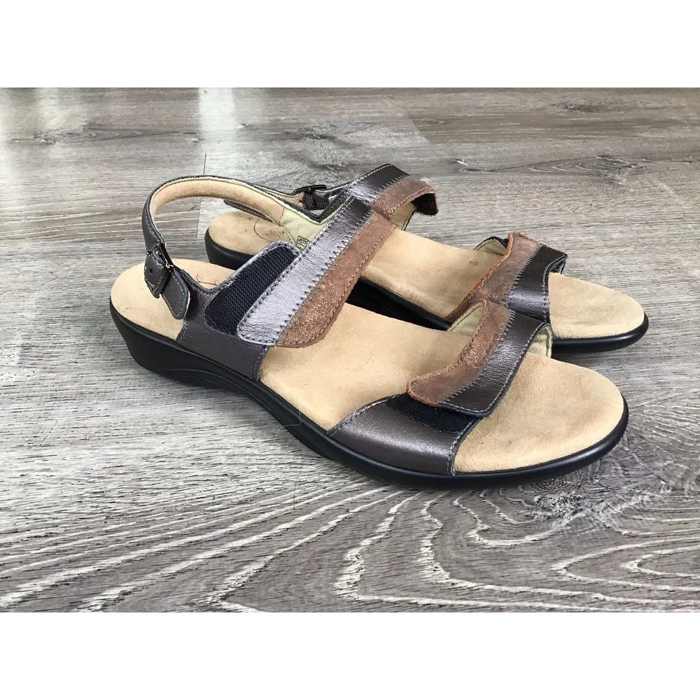 SAS Nudu Sandals Shoes Womens Size 11 M Gunmetal Bronze Leather Orthotic